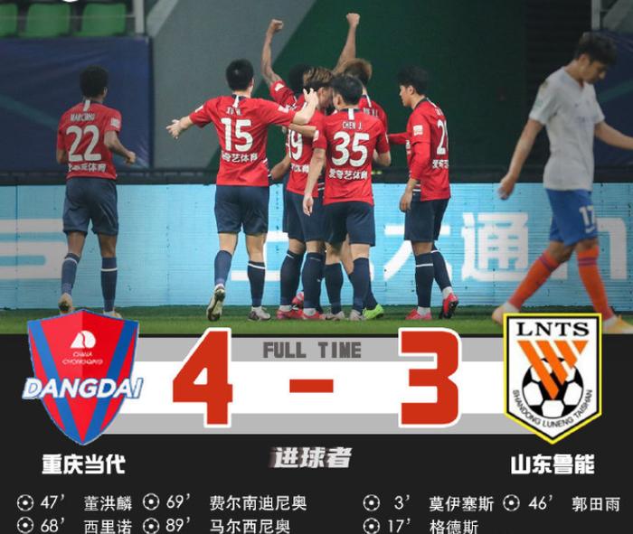 山东鲁能客场大胜重庆当代，升至积分榜前列